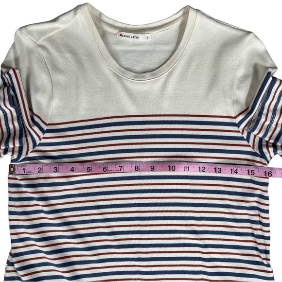 Marine Layer size small cream mini dress blue & red stripes 3/4 sleeve & pockets - Picture 12 of 16